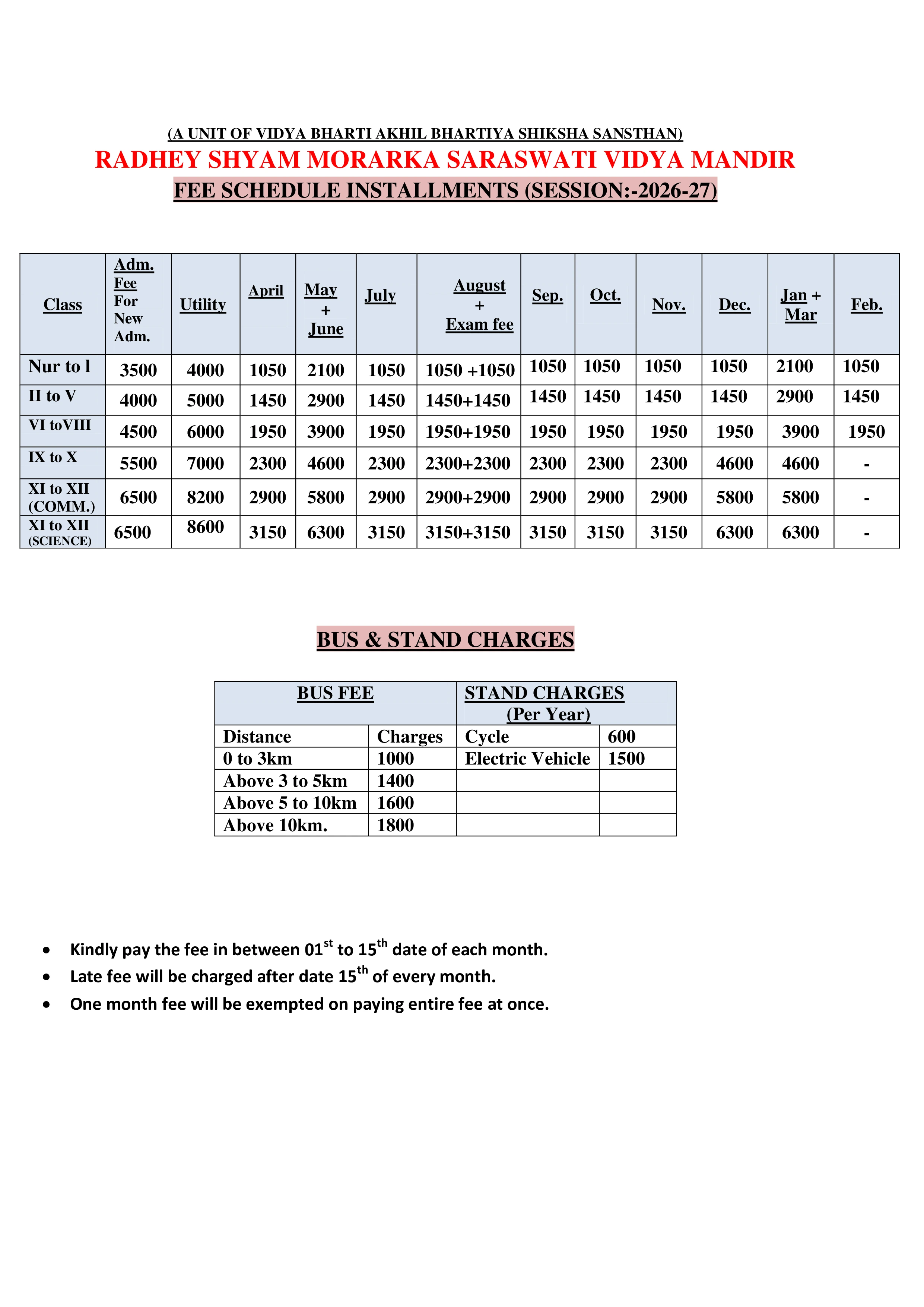 fee structure